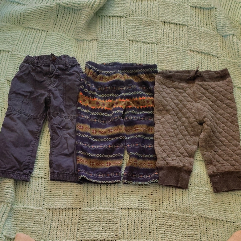 Set of Three Baby Pants in Gray and Multicolor